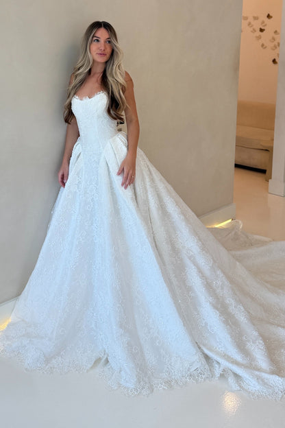 Strapless Lace Corset Ball Gown Wedding Dress