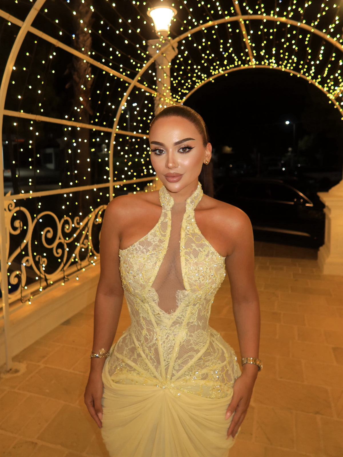 Halter Neck Corset Gown with Draped Skirt