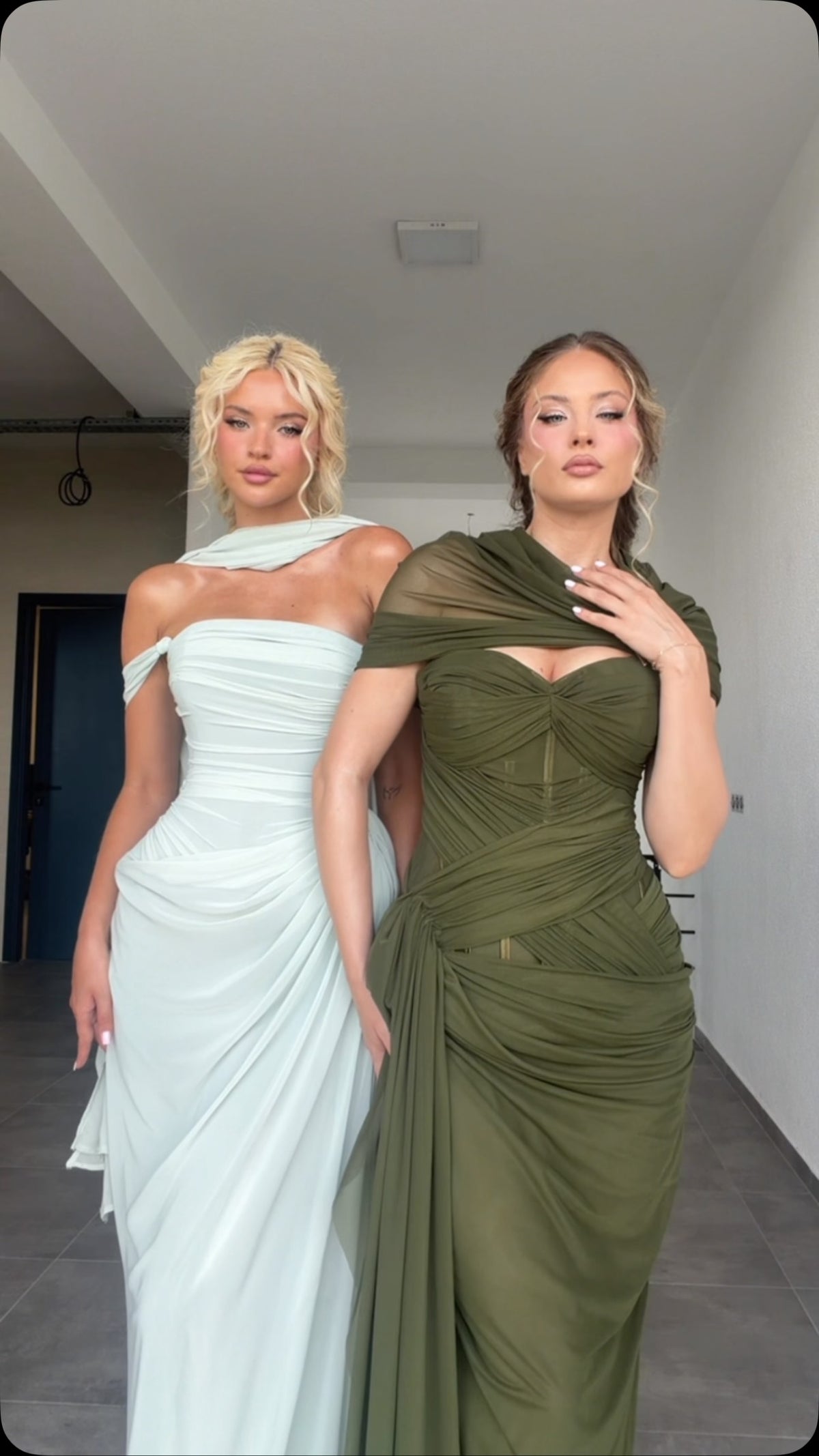 Ruched Corset Evening Gown with Draped Shawl
