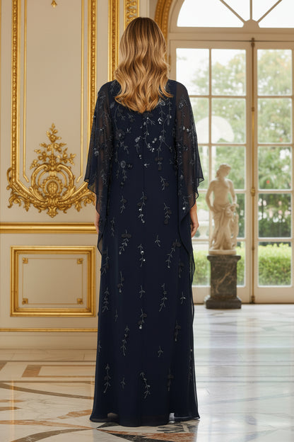 Embellished Cape Sleeve Floor-Length Gown