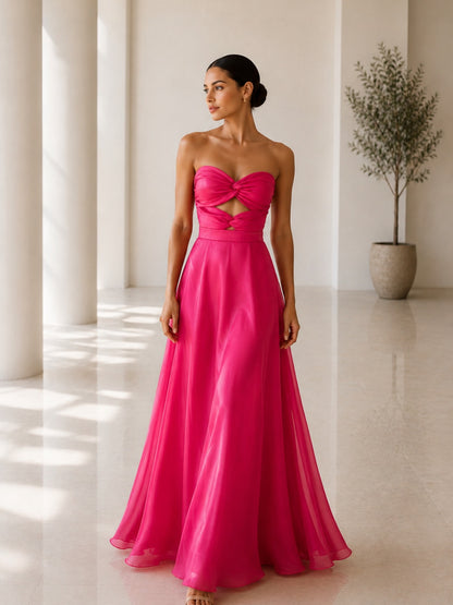 Strapless Twist-Front Cut-Out A-Line Evening Gown