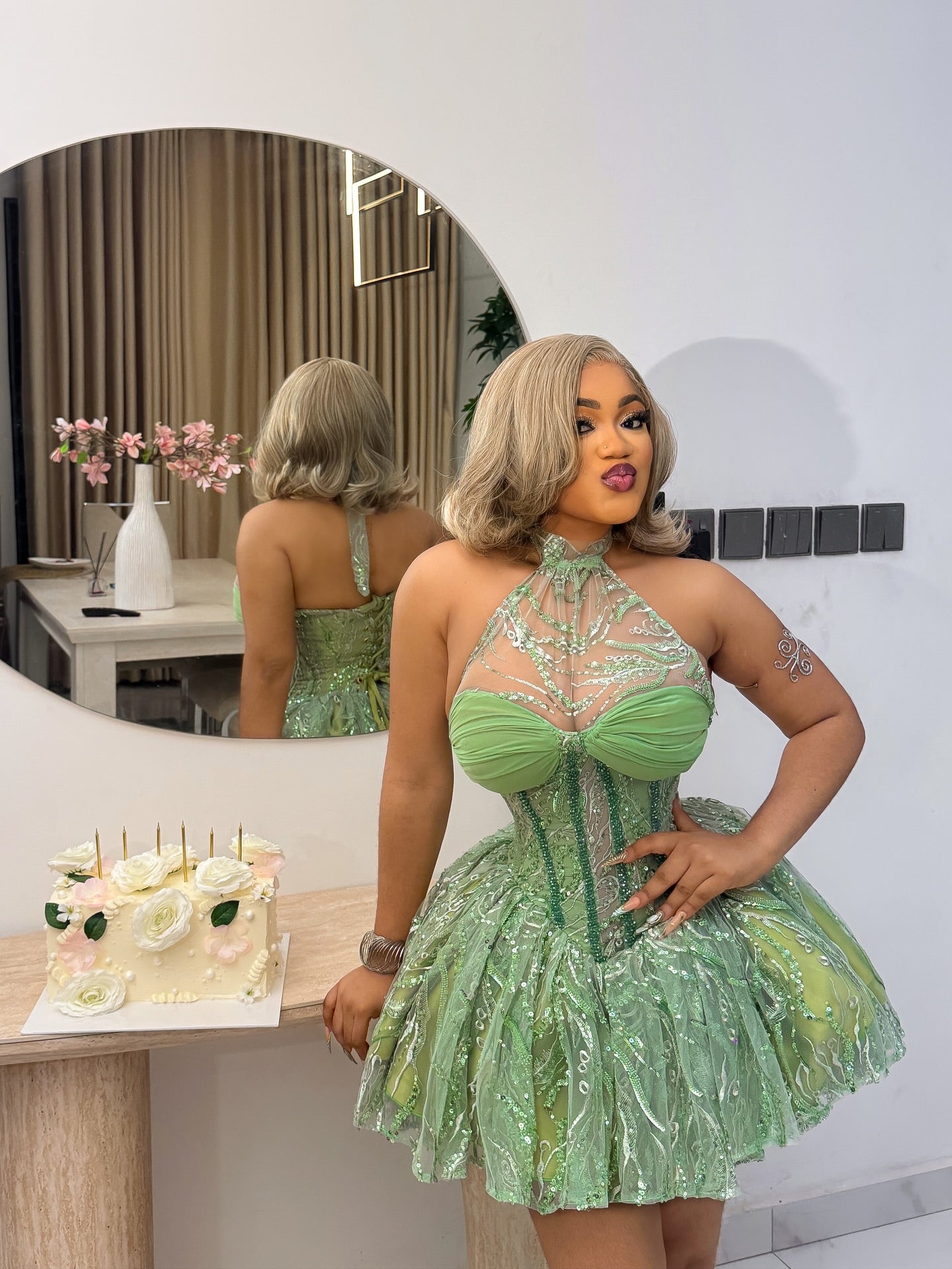 Halter Neck Corset Mini Dress with Voluminous Skirt
