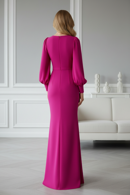 Long Sleeve V-Neck Embellished Crepe Gown