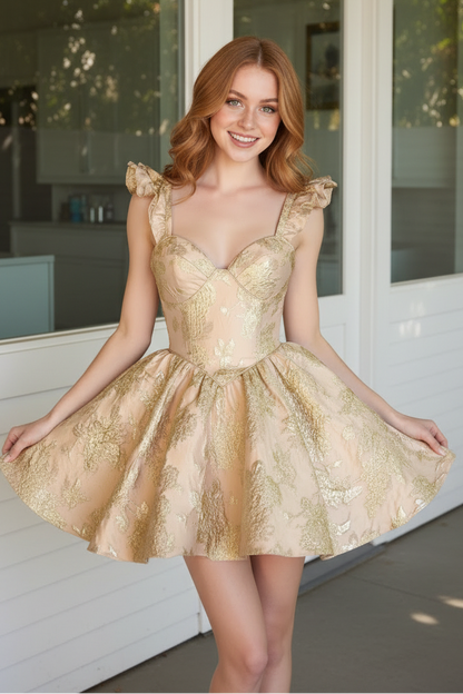 Metallic Jacquard Corset Mini Dress
