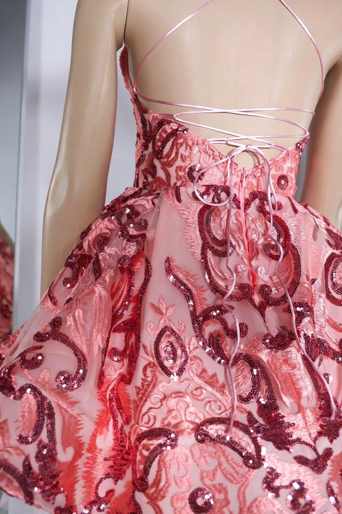 High Neck Lace-Up Sequin A-Line Homecoming Dress