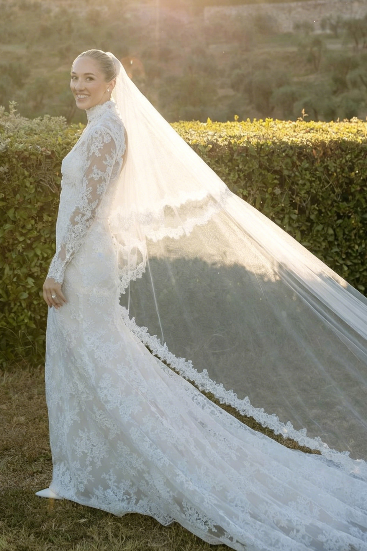 High Neck Lace Mermaid Long Sleeve Wedding Dress