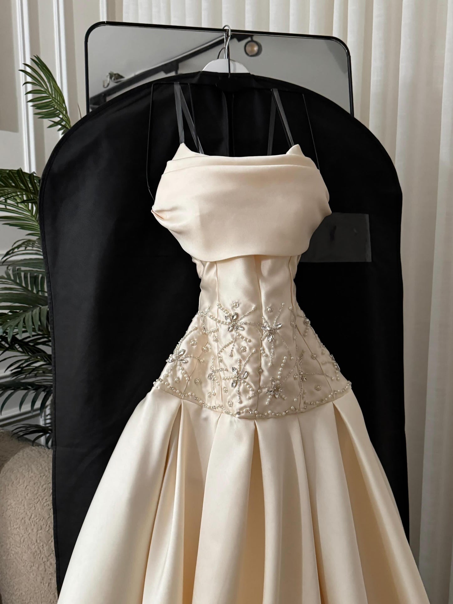 Satin Corset Ball Gown with Beaded Waist Detail