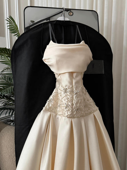 Satin Corset Ball Gown with Beaded Waist Detail