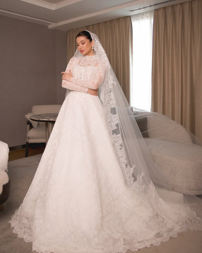 Lace High Neck Ball Gown Wedding Dress