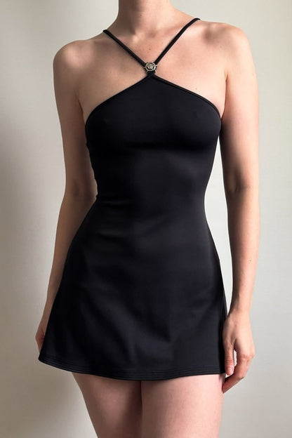 Halter Neck Mini Dress with Hardware Detail