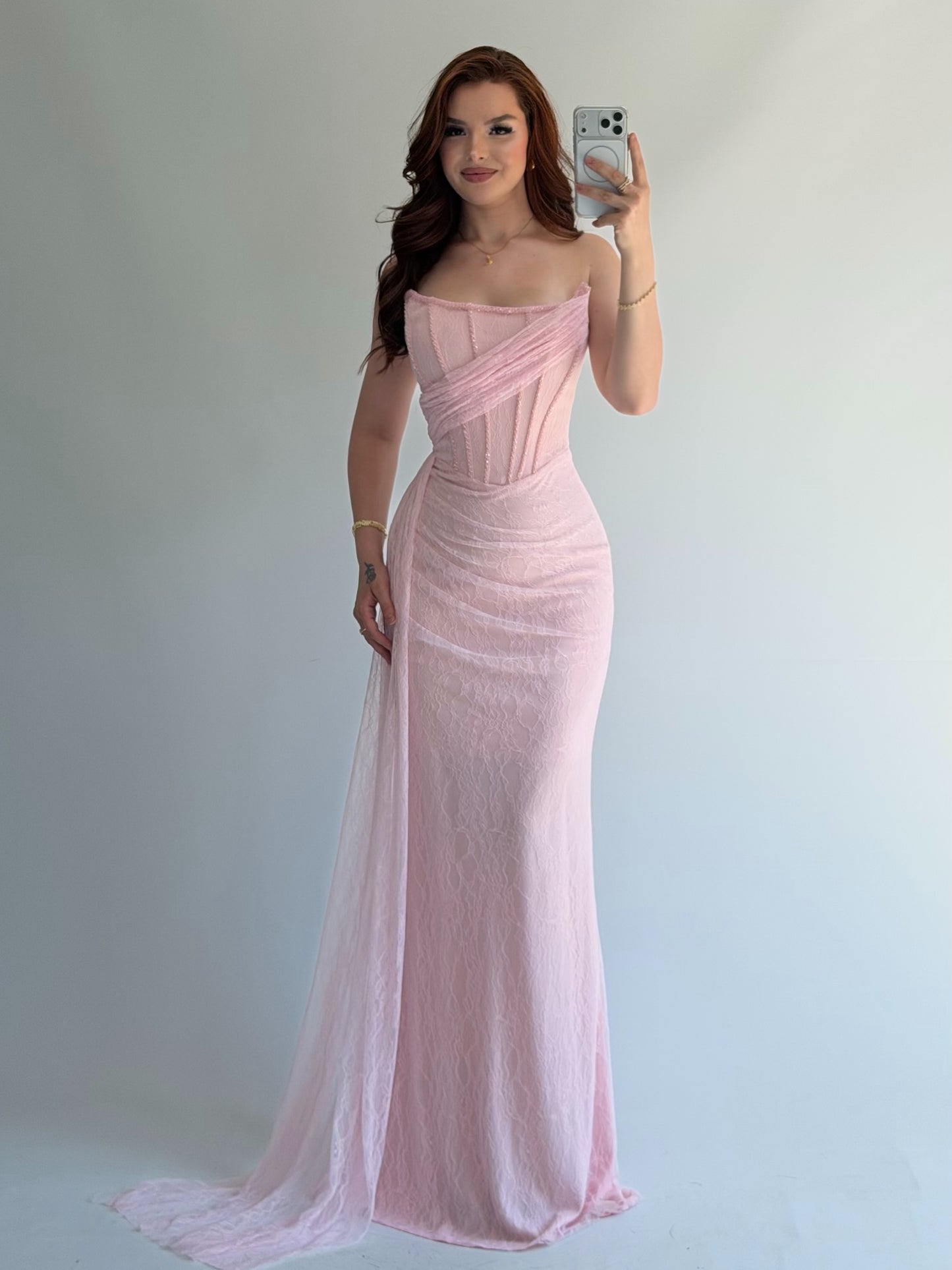 Strapless Lace Corset Evening Gown