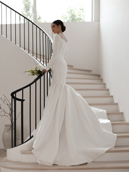 Long Sleeve Mermaid Wedding Dress with Lace Inset