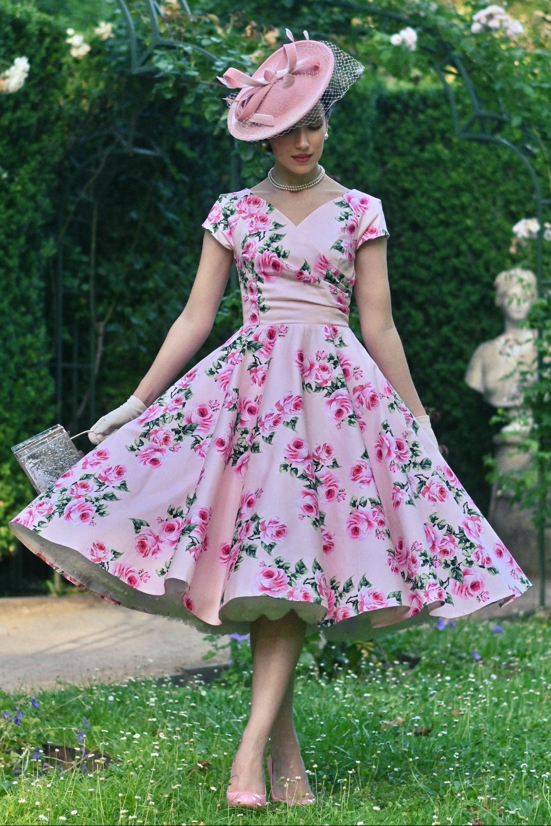 Floral Print V-Neck Cap Sleeve A-Line Swing Dress