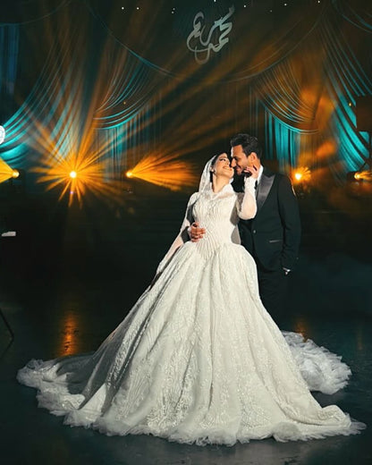 Long Sleeve Illusion Ball Gown Wedding Dress