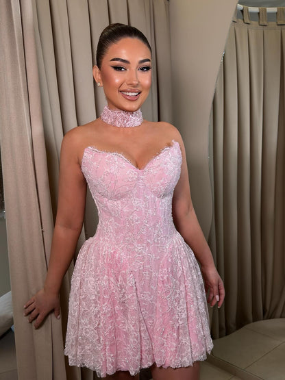 Strapless Corset Lace A-Line Mini Dress