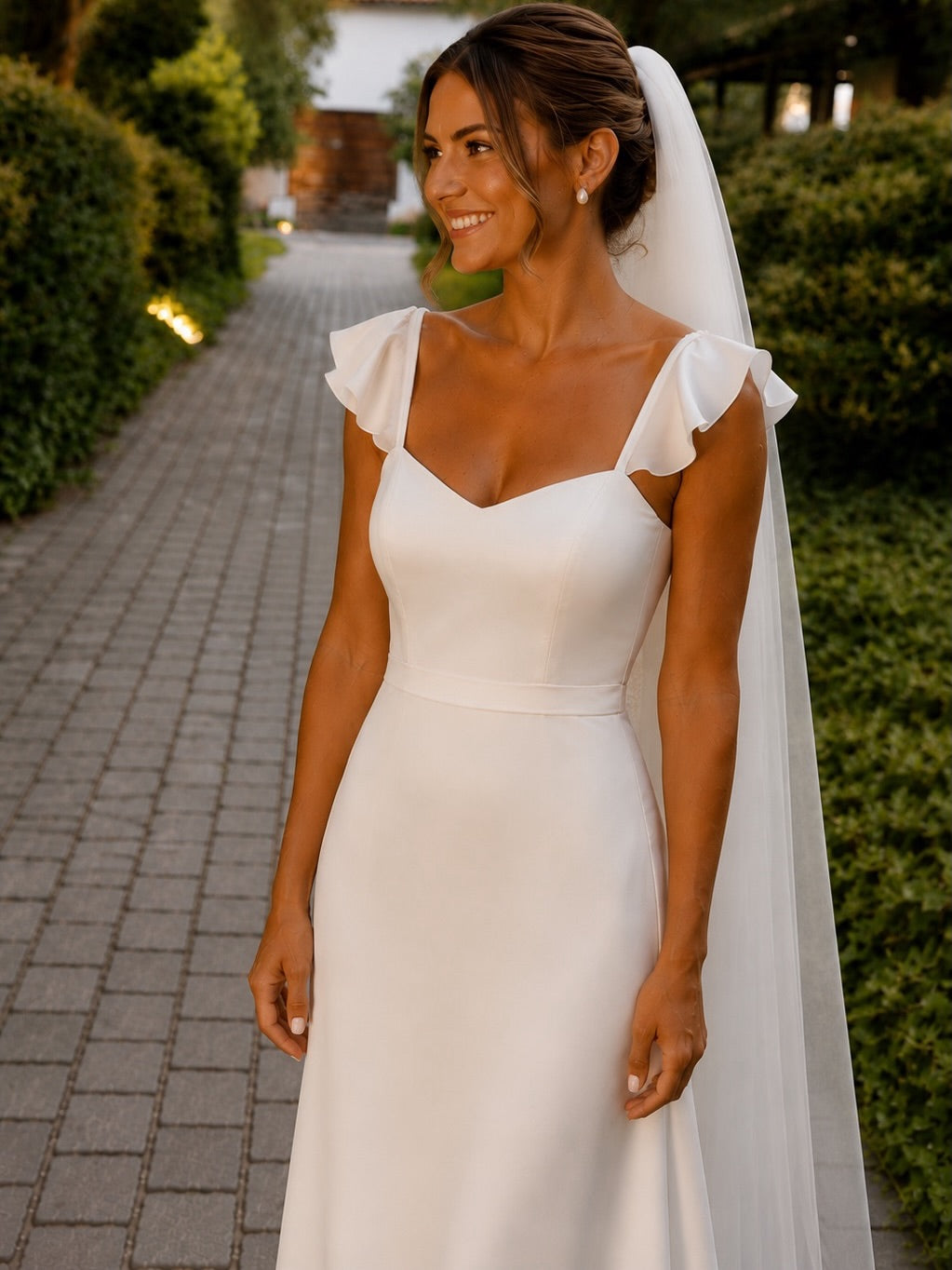 Flutter Sleeve Satin A-Line Wedding Dress