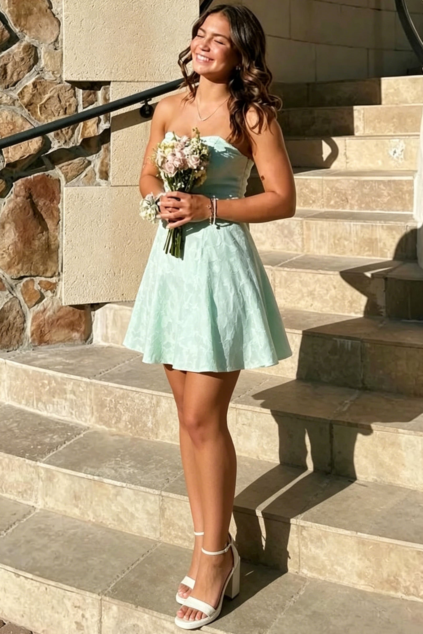 Strapless Jacquard Fit and Flare Mini Dress
