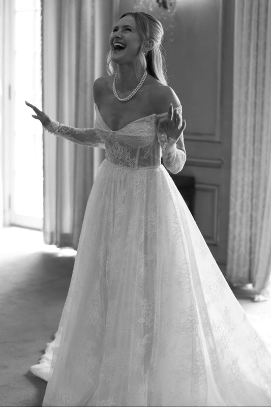 Off-the-Shoulder Corset Lace A-Line Wedding Gown