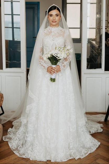 High Neck Lace A-Line Wedding Dress