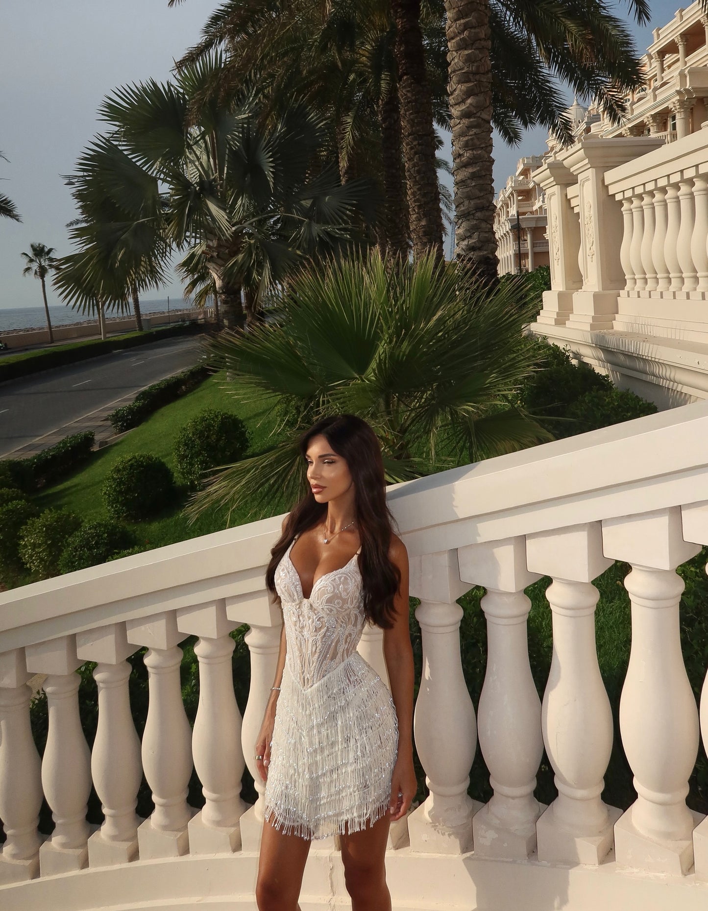 Corset Mini Dress with Beaded Fringe Skirt
