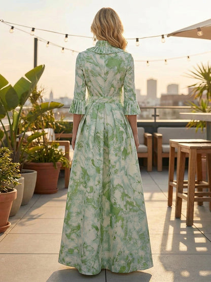 Elegant A-Line Maxi Dress with Ruffled Collar