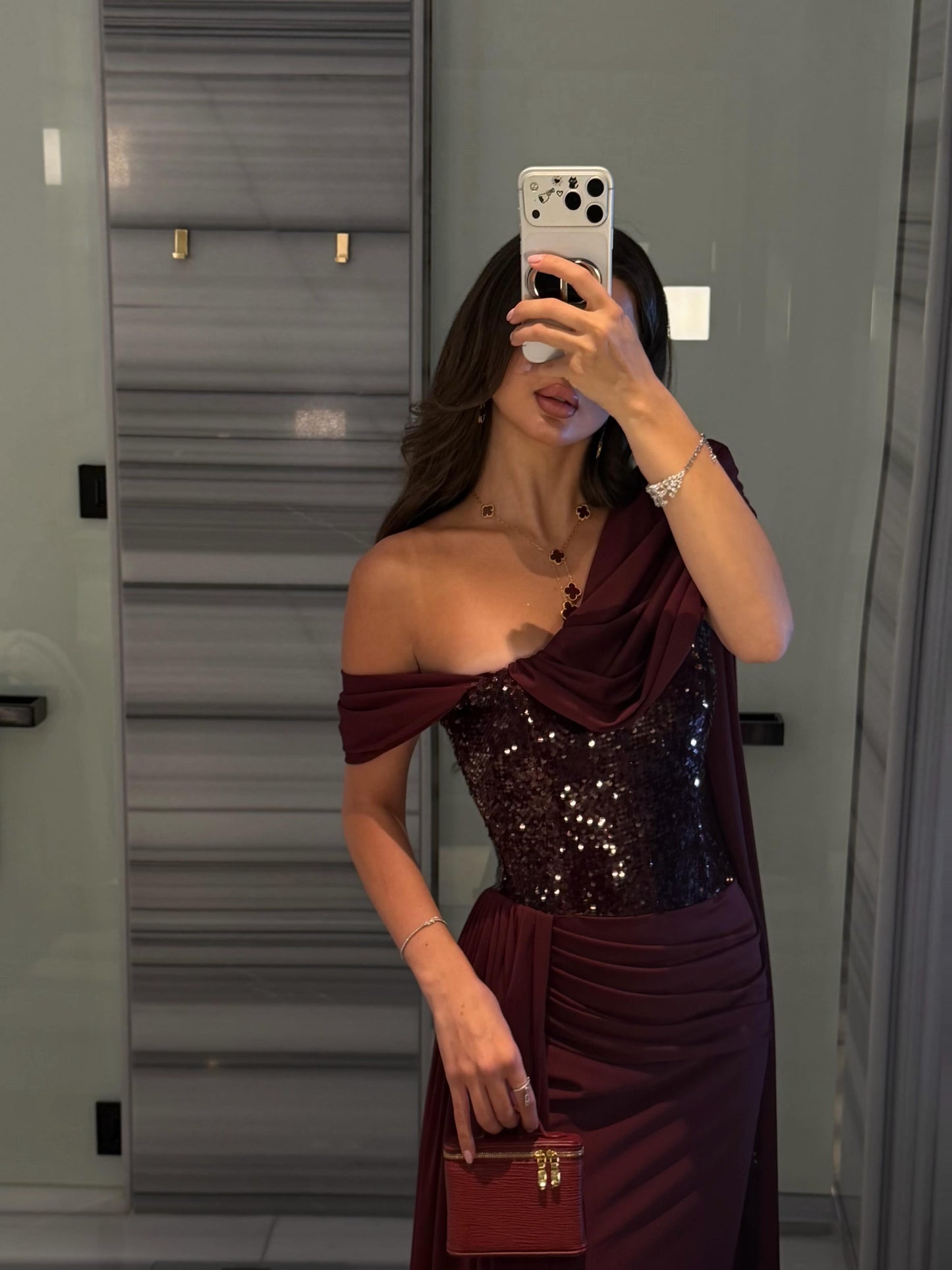 Asymmetrical Sequin Corset Cape Evening Gown