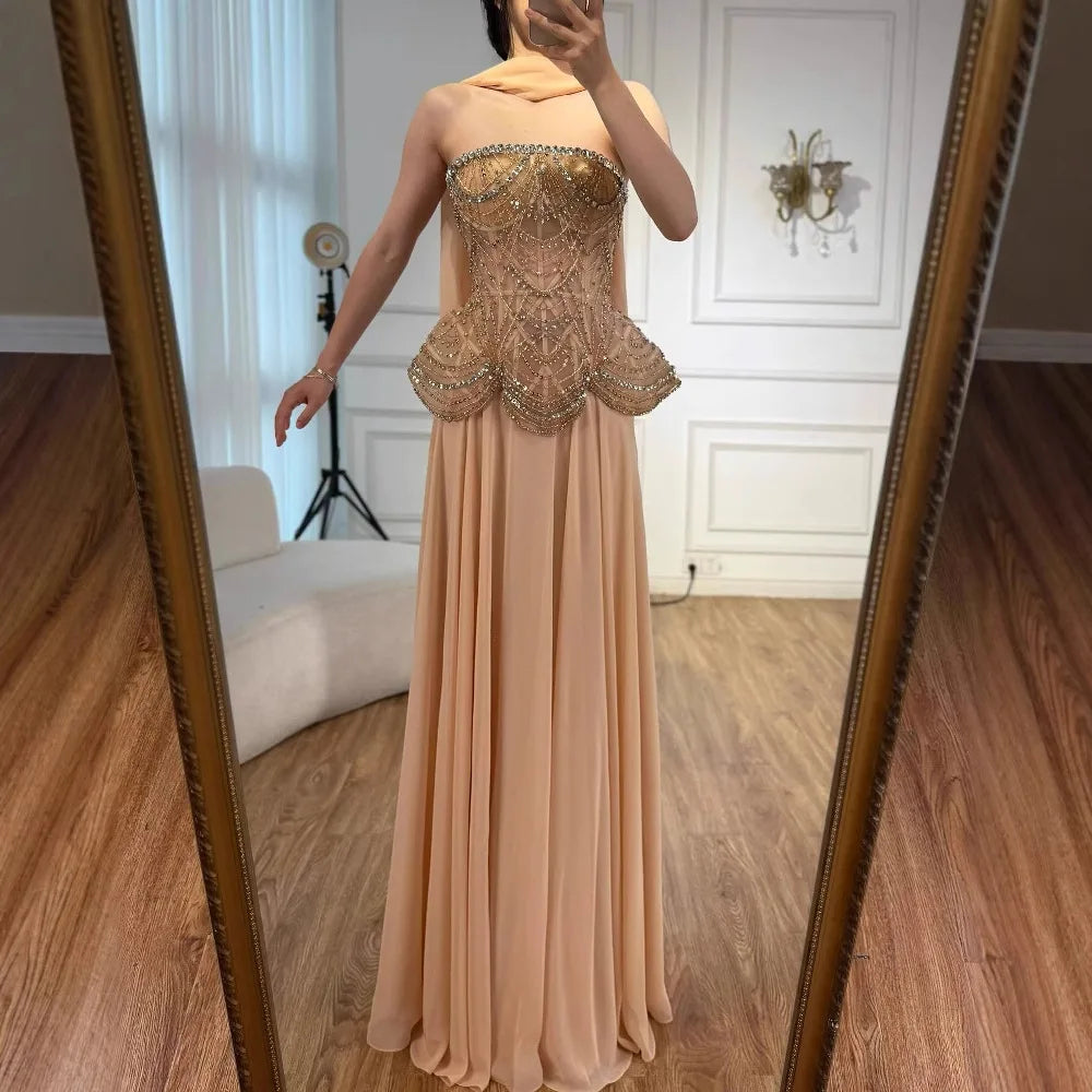 Beaded Corset Strapless A-Line Evening Gown