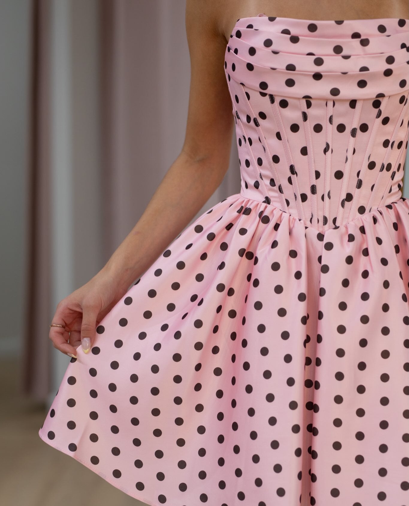 Polka Dot Strapless Corset A-Line Mini Dress