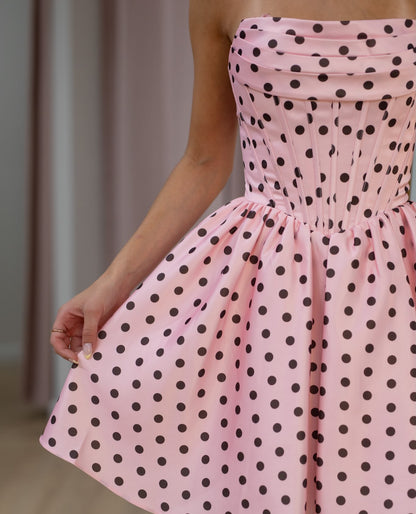 Polka Dot Strapless Corset A-Line Mini Dress