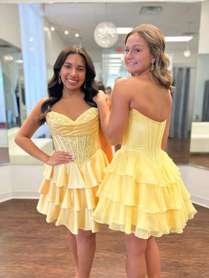Strapless Sweetheart Tiered Ruffle Corset Dress