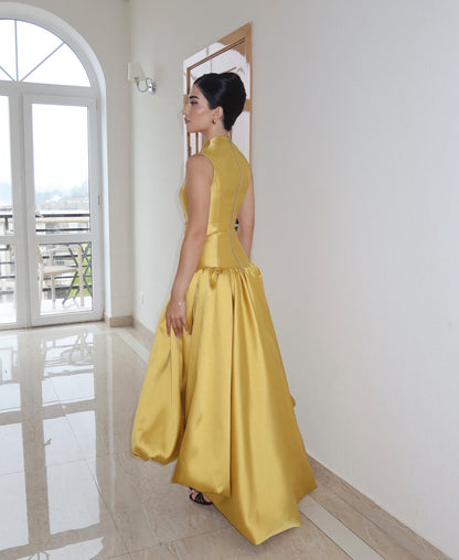 Sleeveless High-Low Bubble Skirt Evening Gown