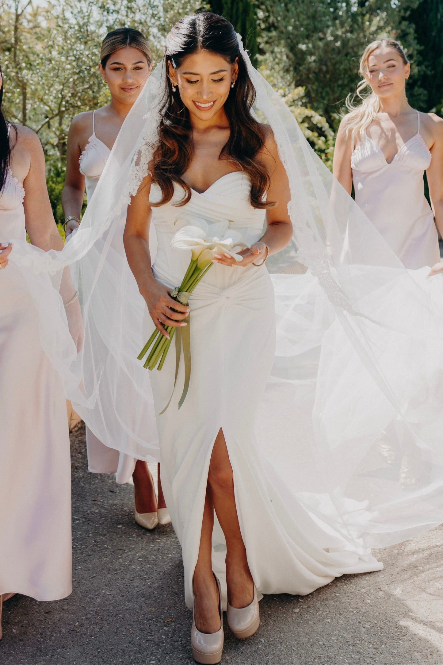 Strapless Sweetheart Ruched Wedding Dress with Slit