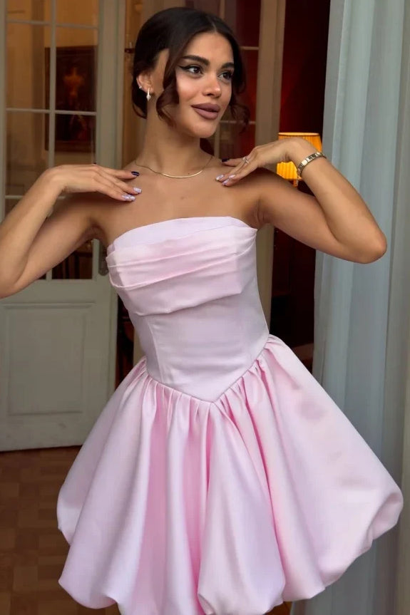 Strapless Corset Mini Dress with Bubble Skirt