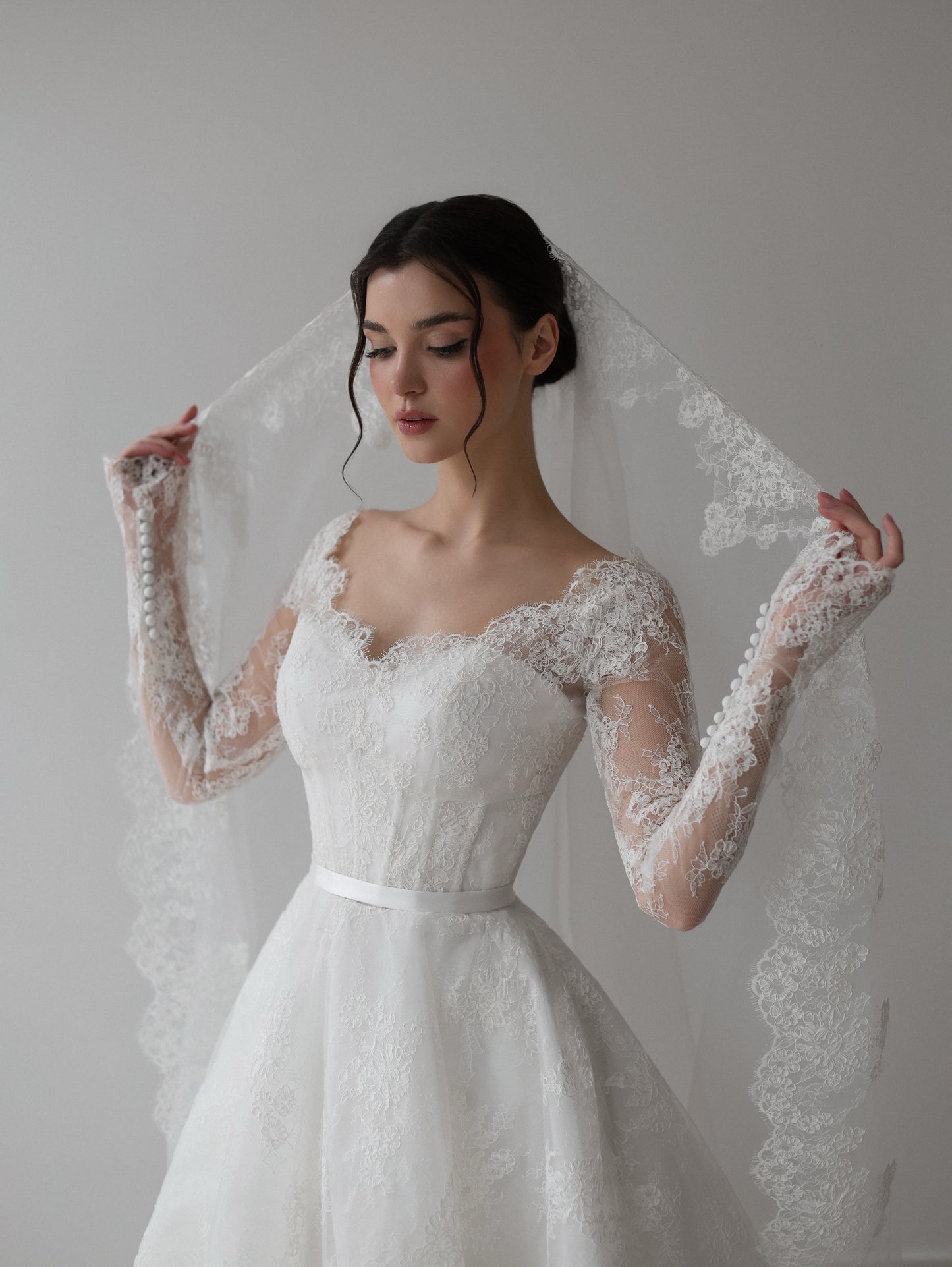 Long Sleeve Lace Ball Gown Wedding Dress