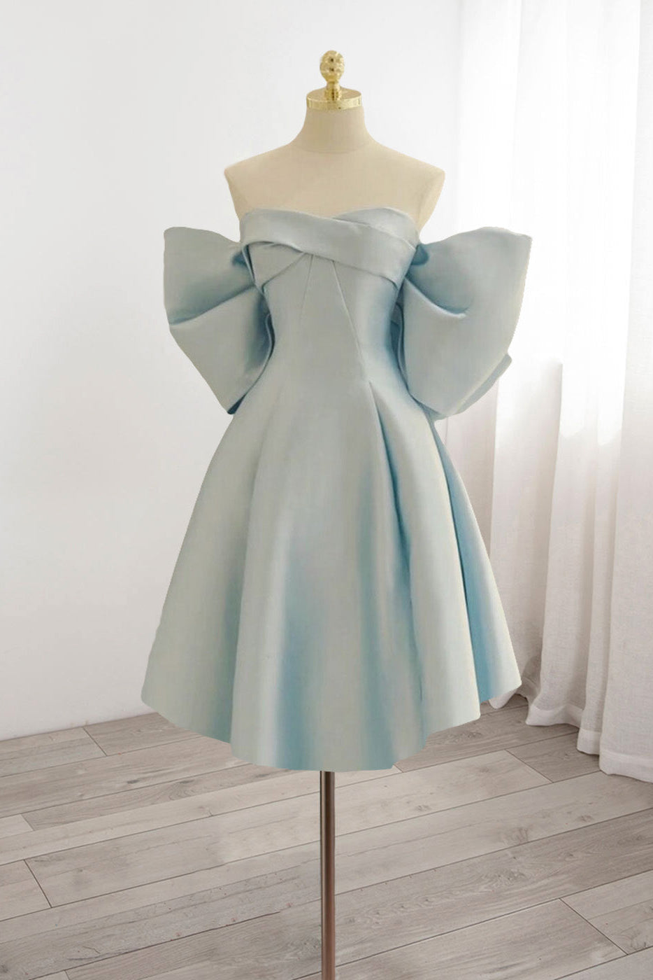 Off-the-Shoulder A-Line Mini Dress with Statement Bow