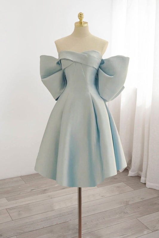 Off-the-Shoulder A-Line Mini Dress with Statement Bow