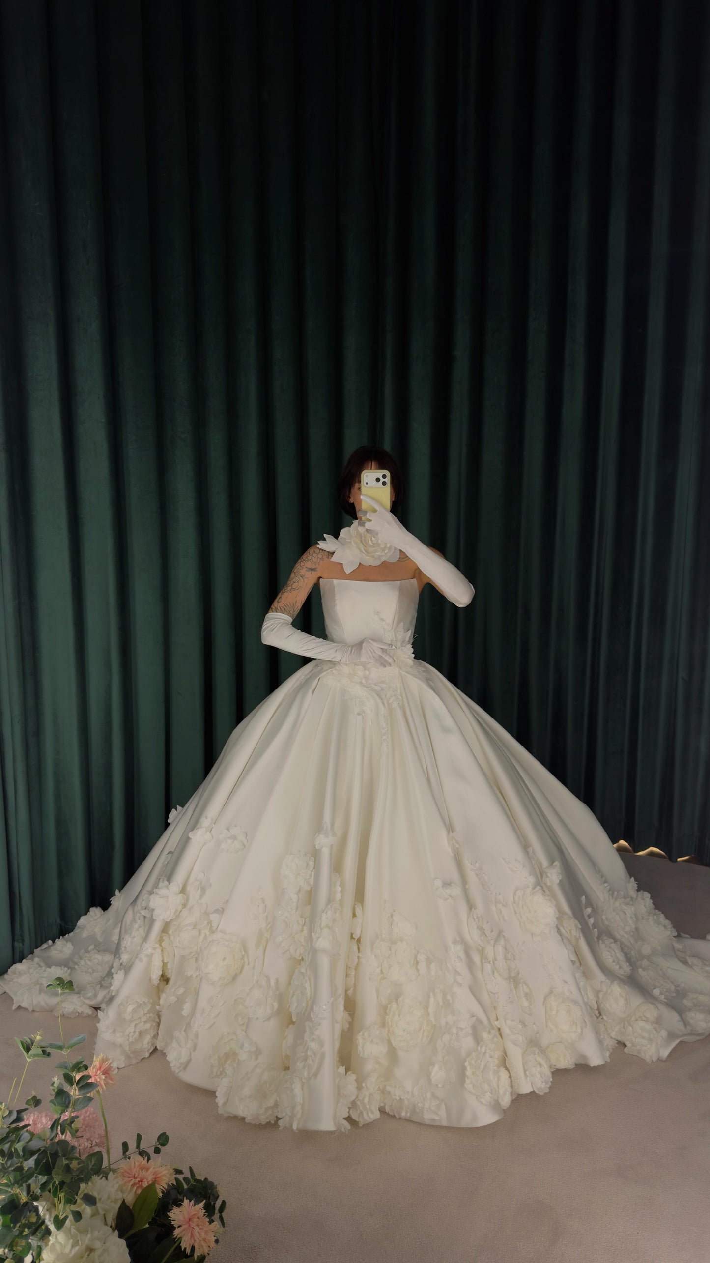 Strapless Ball Gown Wedding Dress with 3D Florals
