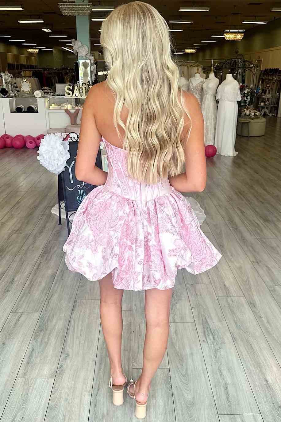 Strapless Corset Jacquard Bubble Skirt Dress
