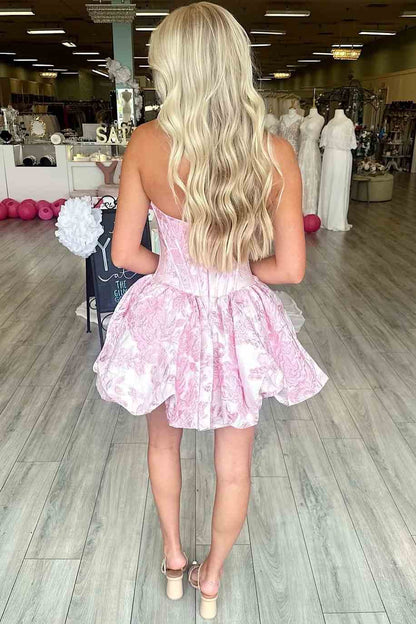Strapless Corset Jacquard Bubble Skirt Dress