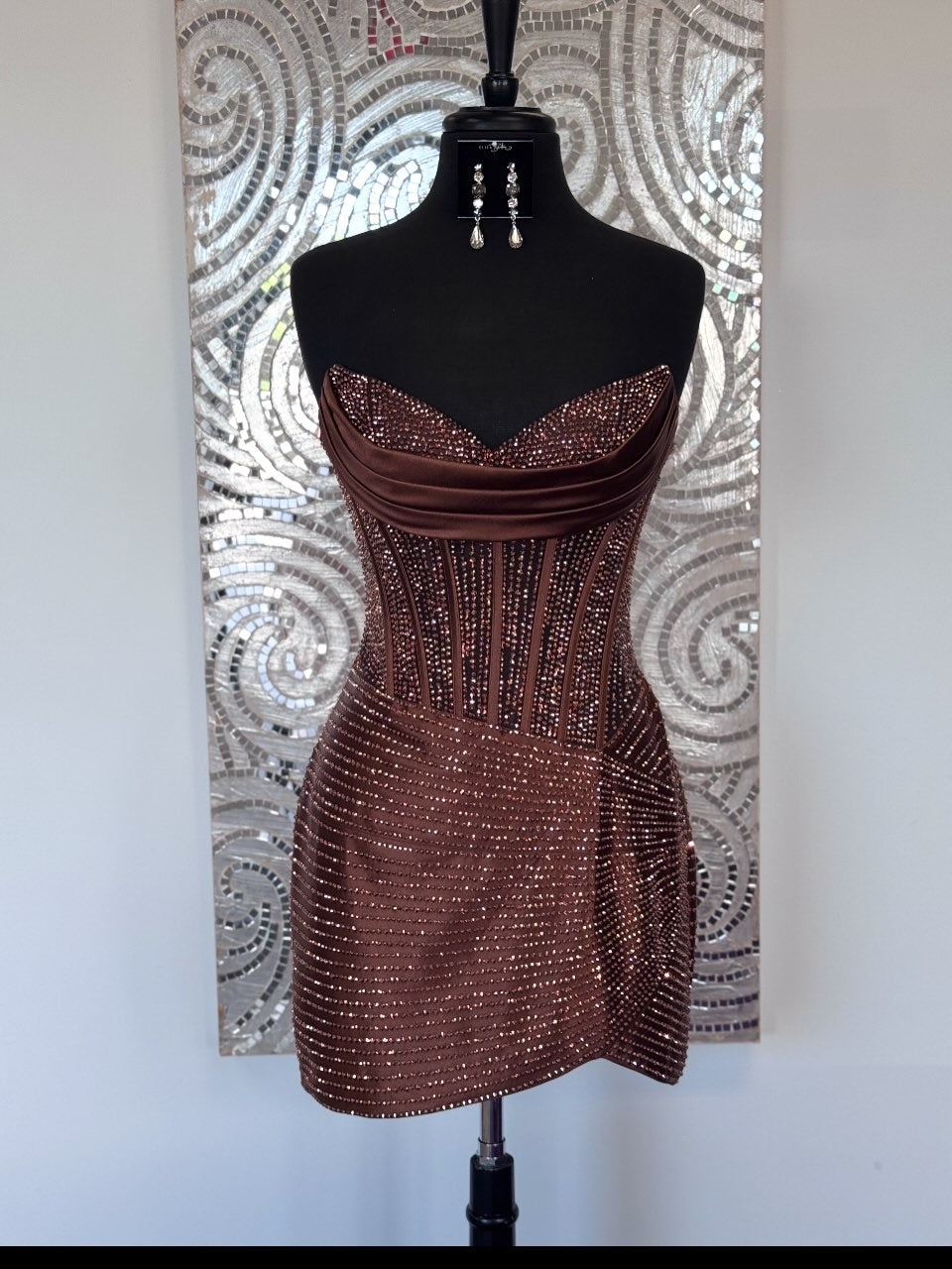 Strapless Corset Rhinestone Mini Dress