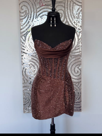 Strapless Corset Rhinestone Mini Dress