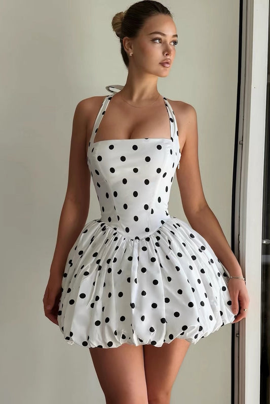 Polka Dot Halter Corset Bubble Mini Dress