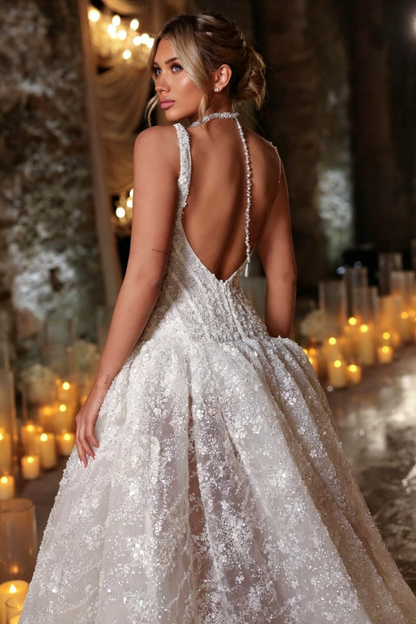 Sparkly Corset Backless Ball Gown Wedding Dress
