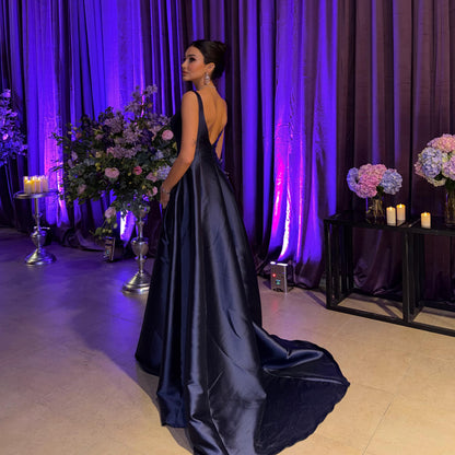 Square Neck A-Line Gown with Train