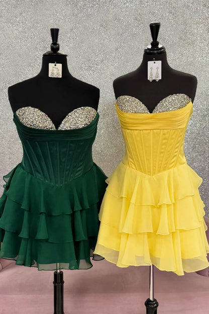 Strapless Sweetheart Tiered Ruffle Mini Dress