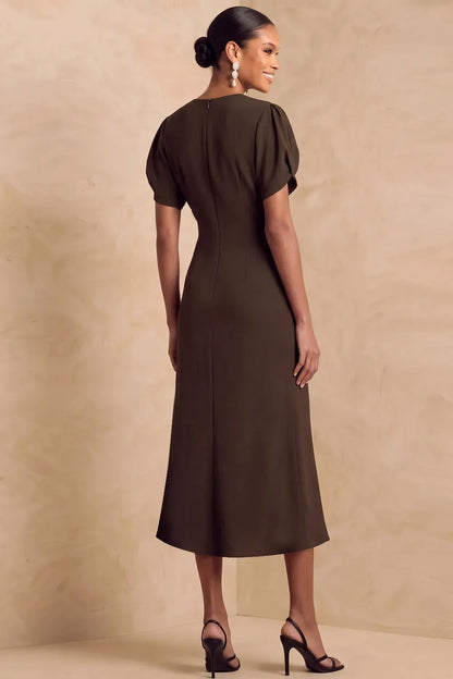 Ruched Waist Tulip Sleeve Midi Dress
