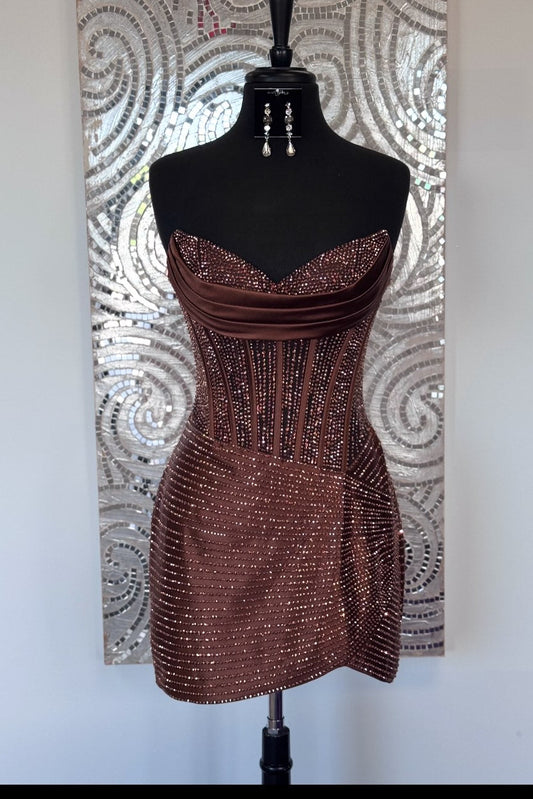 Strapless Corset Rhinestone Mini Dress