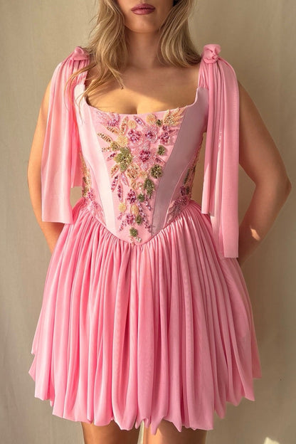 Embroidered Corset Mini Dress with Bubble Skirt