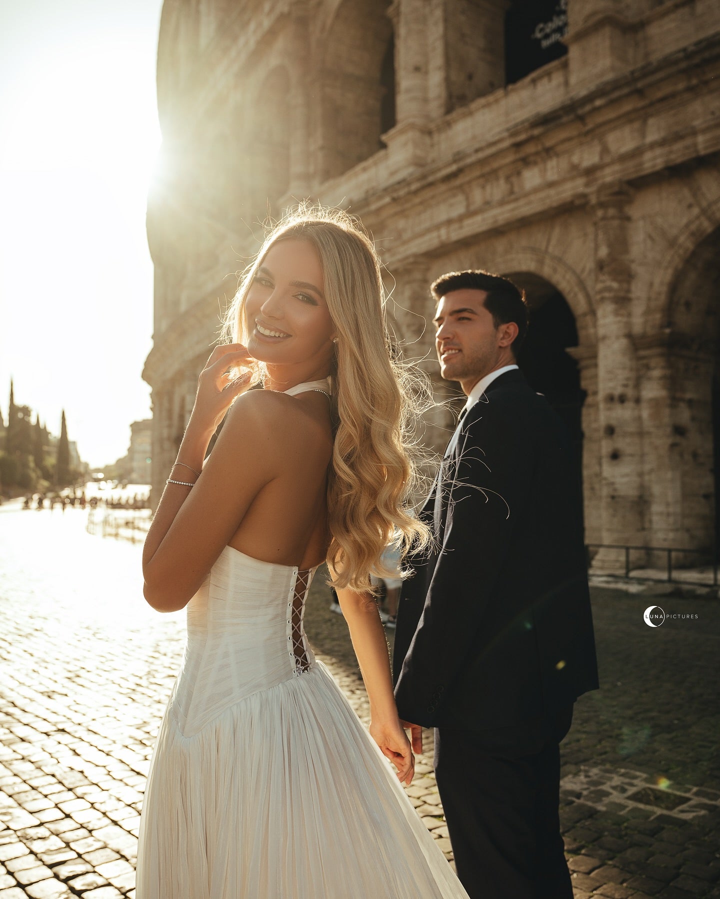 Deep V-Neck Halter A-Line Wedding Dress with Corset Back