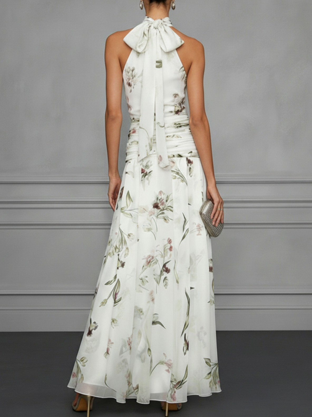 Floral Chiffon Halter Maxi Dress